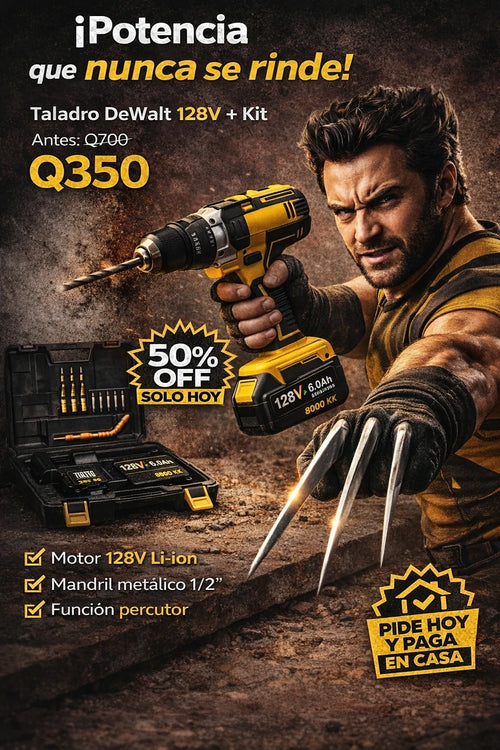 Taladro Inalámbrico DeWalt 128V con Kit de Accesorios y Maletín